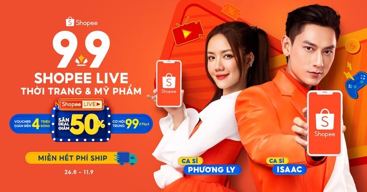 Kéo dài từ 26-8 - 11-9, sự kiện "9.9 Shopee Live Thời Trang & Mỹ Phẩm - Miễn hết phí ship" mang đến cho người dùng hàng loạt deal giảm nửa giá, siêu voucher giảm đến 4 triệu đồng và 99 cơ hội trúng Samsung Galaxy Z Flip5